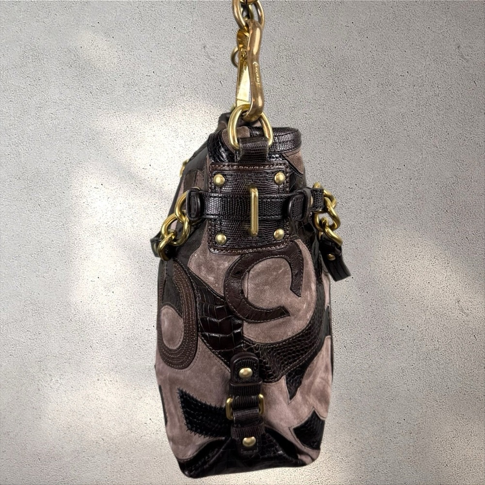 Y2K COACH ❀ LIMITED ED BROOKE #14340 INLAID C SUEDE TAUPE BROWN HOBO HANDBAG ❀ - Picture 2 of 8